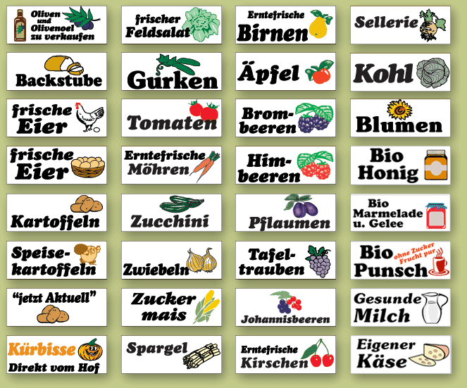 Viele Bildmotive: Gurken, Kohl, Zwiebeln, Kartoffeln, Honig, Kirschen